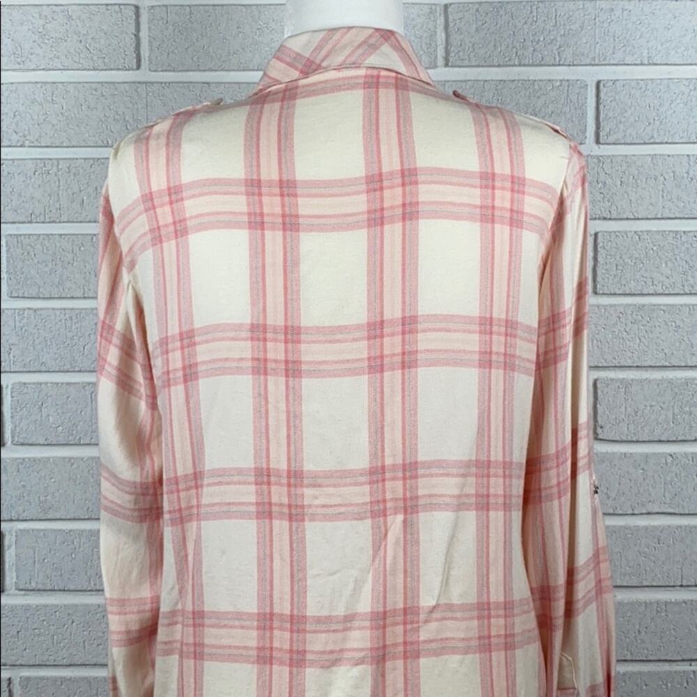 Sanctuary Women's Pink & White Plaid Long Sleeve Button Down Shirt Size Small - Picture 6 of 11